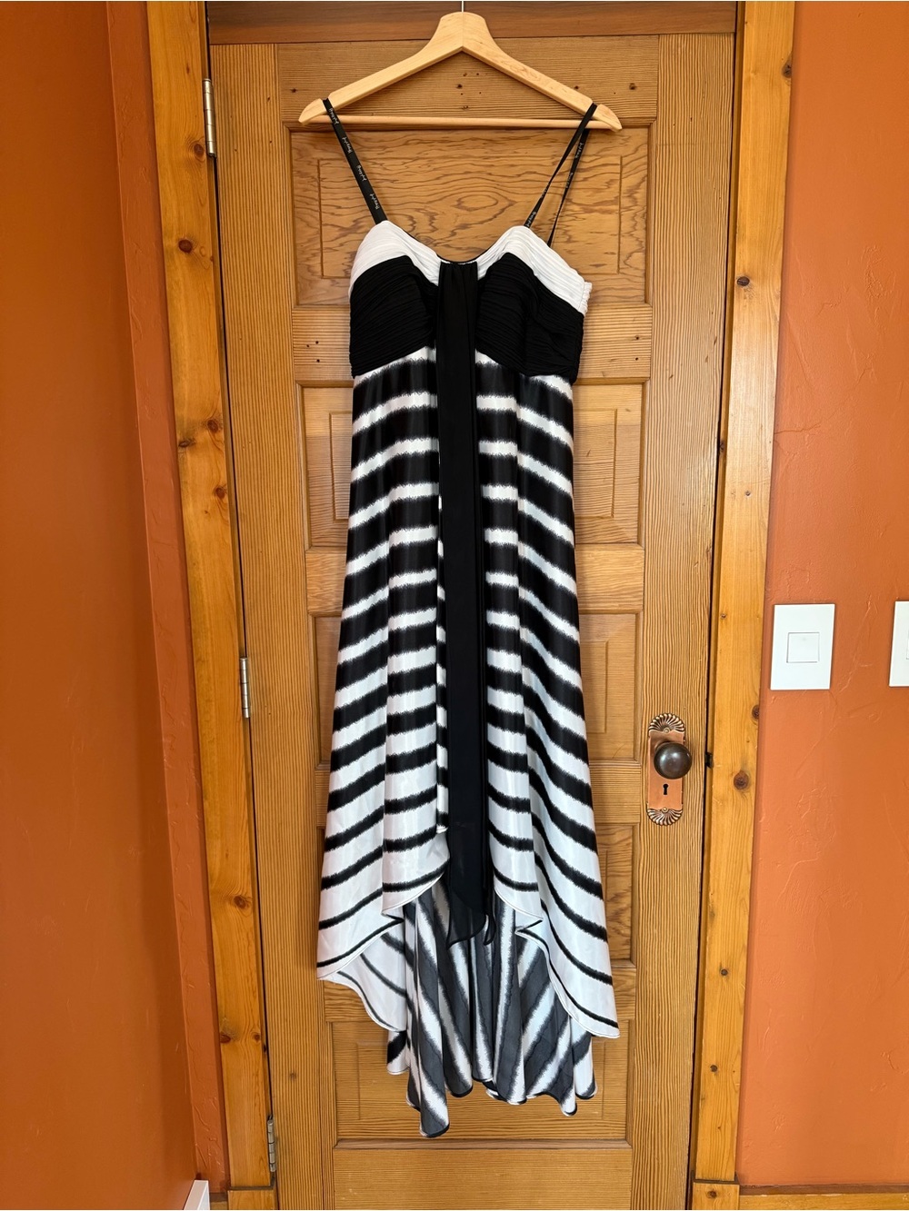 Joseph Ribkoff Strapless Black & White High-Low Maxi Dress – Size 6